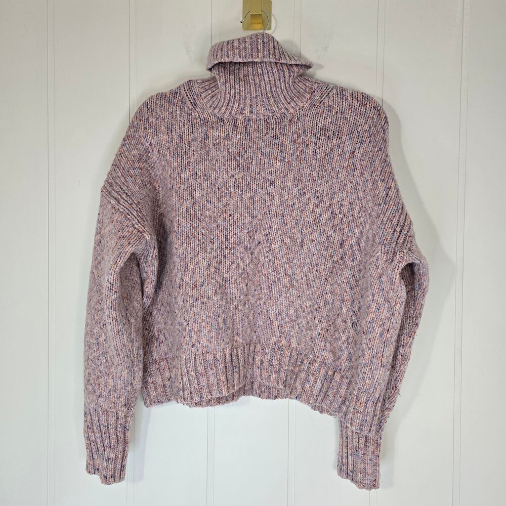 J Crew Pink TurtleNeck Sweater Wool Blend Boxy Cropped Pink Multi Size XL
